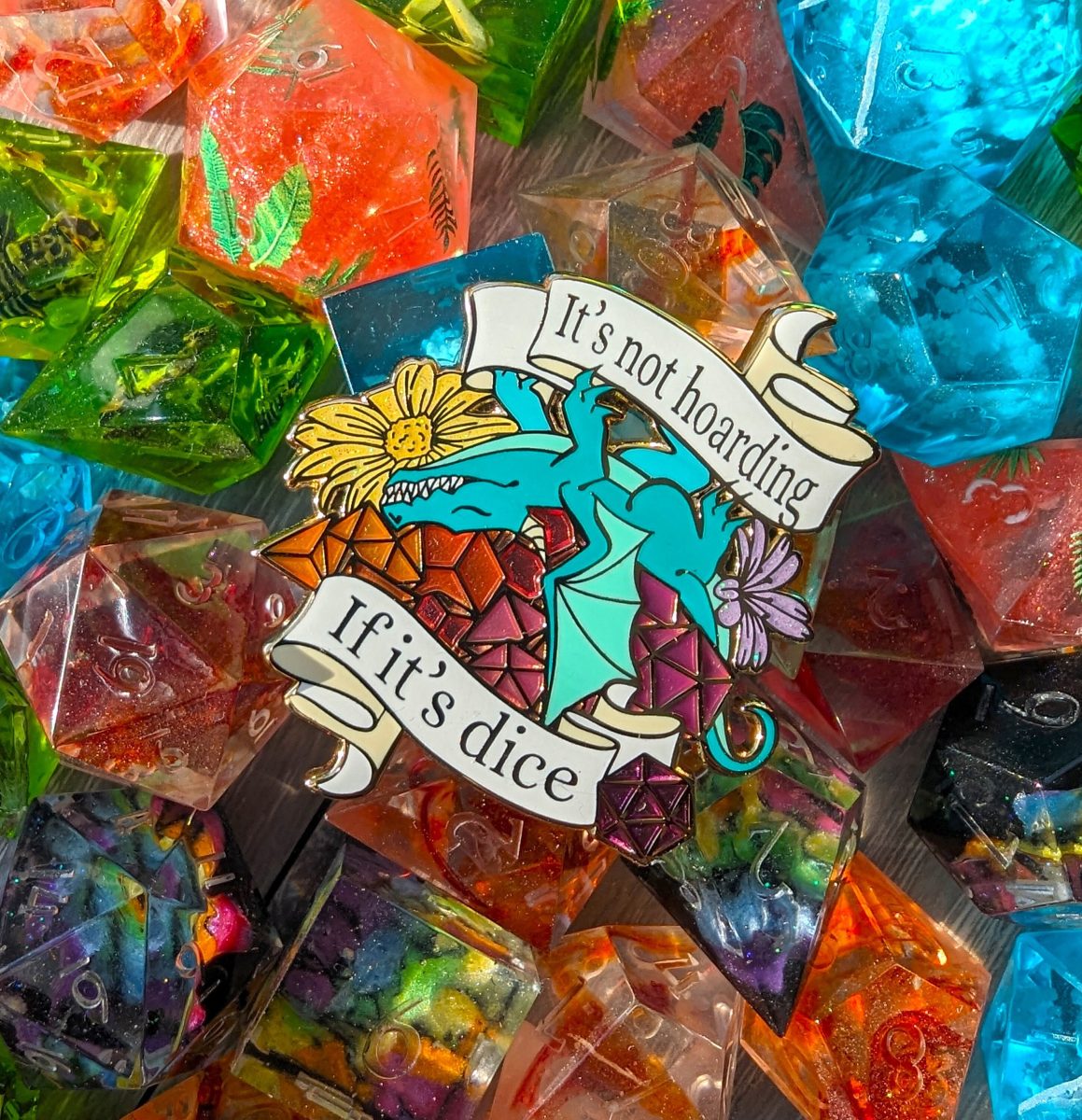 it's not hoarding if it's dice Emotional support dice enamel pin- dungeons and dragons enamel pin