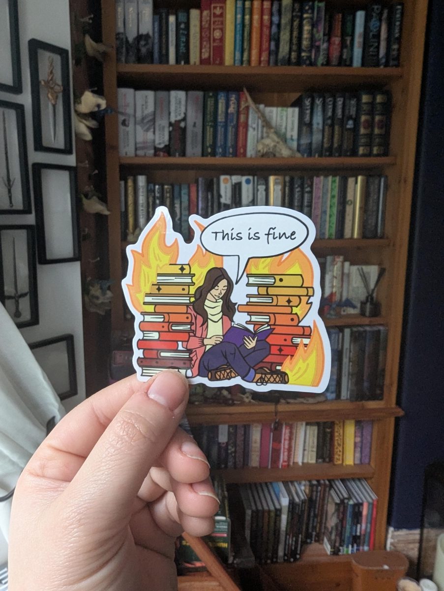 This is fine, Book lover translucent sticker