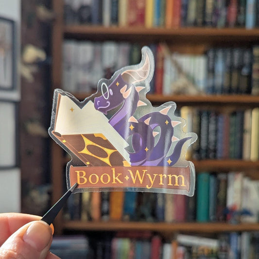 Book worm decal, book dragon, Book lover translucent sticker