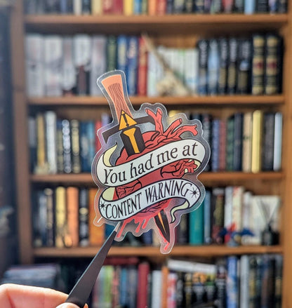 Book lover translucent sticker content warning