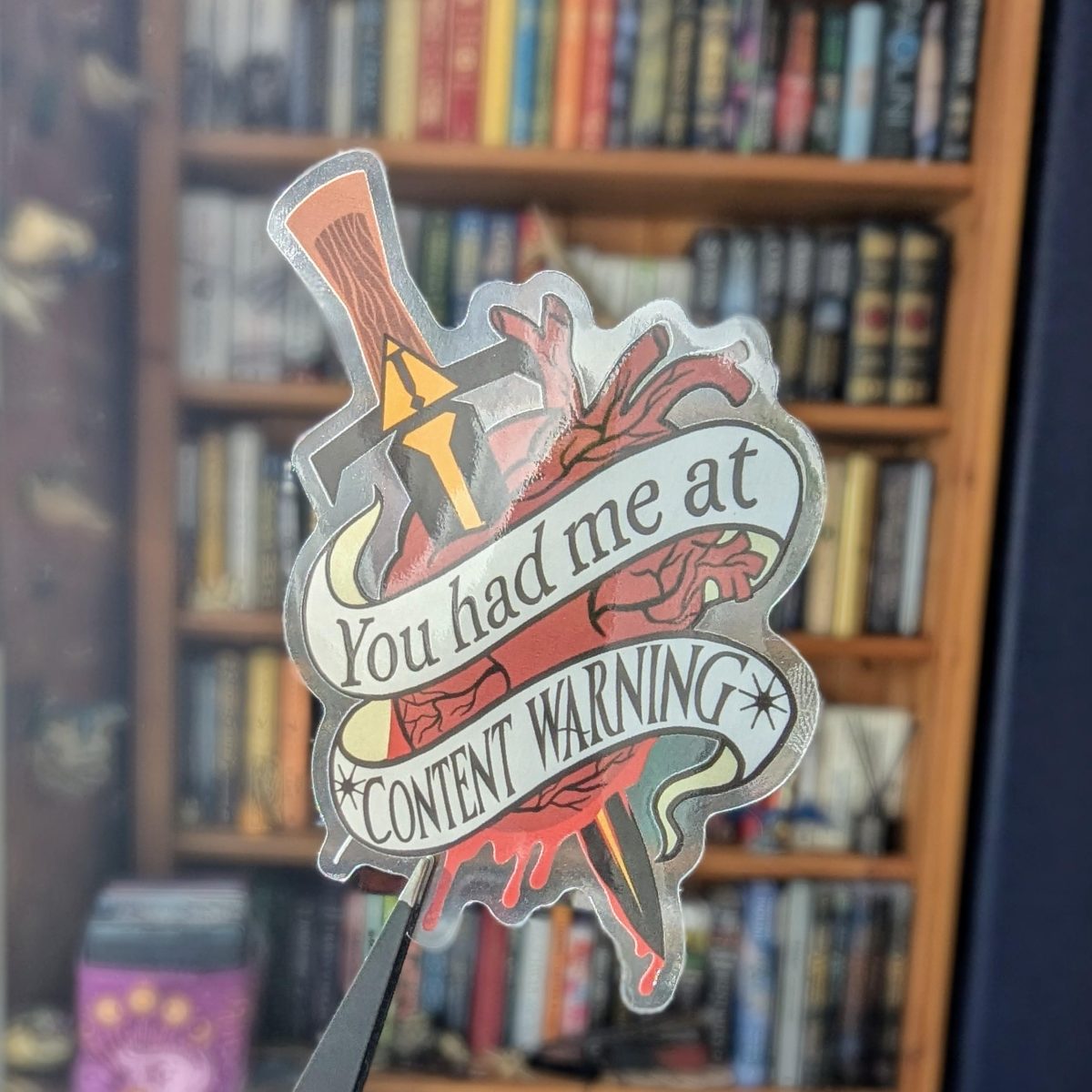 Book lover translucent sticker content warning
