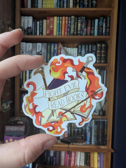 Fight evil read books Book lover translucent sticker