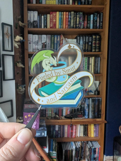 Fueled by smut and sarcasm, Book lover translucent sticker