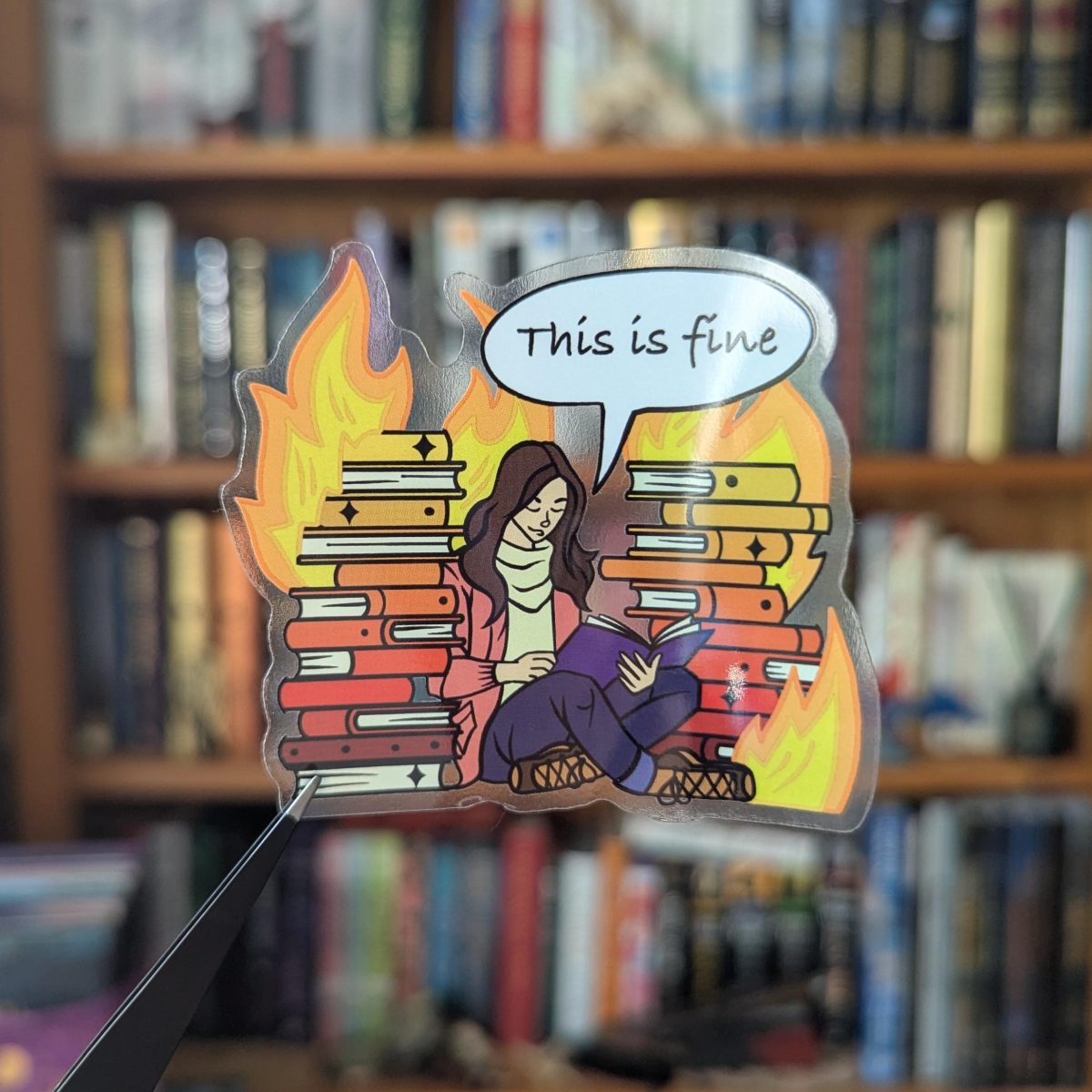 This is fine, Book lover translucent sticker