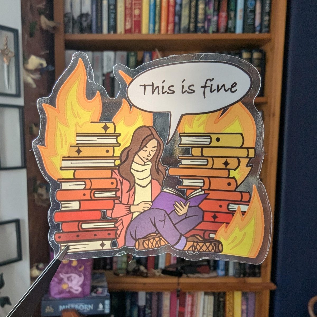 This is fine, Book lover translucent sticker