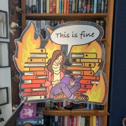 This is fine, Book lover translucent sticker