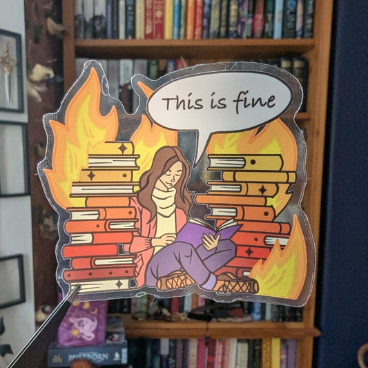 This is fine, Book lover translucent sticker