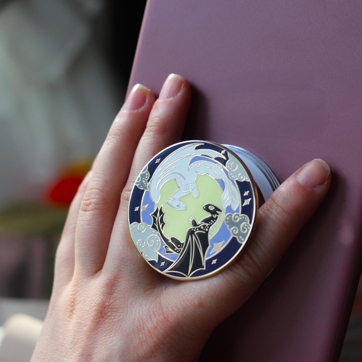 Dancing Dragons magnetic Kindle Grip, bookish magnetic phone grip, interchangeable ereader holder