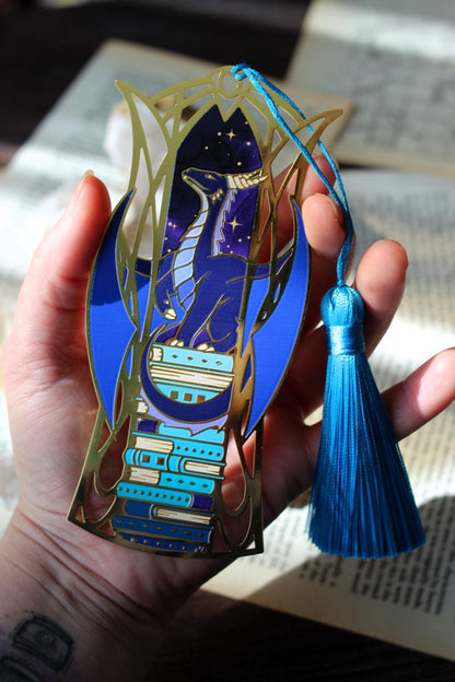 Midnight Drake metal bookmark ,dragon book lover bookmark with tassel