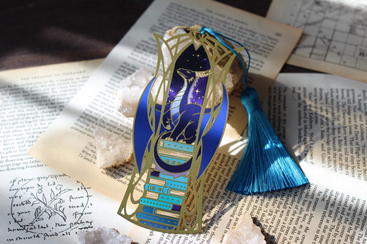 Midnight Drake metal bookmark ,dragon book lover bookmark with tassel
