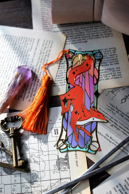 Little fox metal bookmark , pastel fox book lover bookmark with tassel