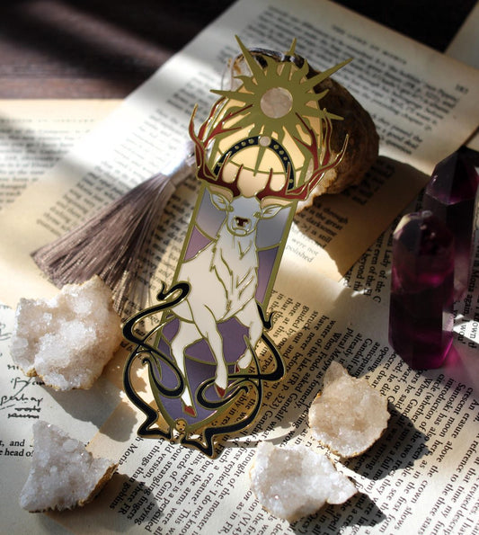 Light and Shadow metal bookmark , stag book lover bookmark with tassel