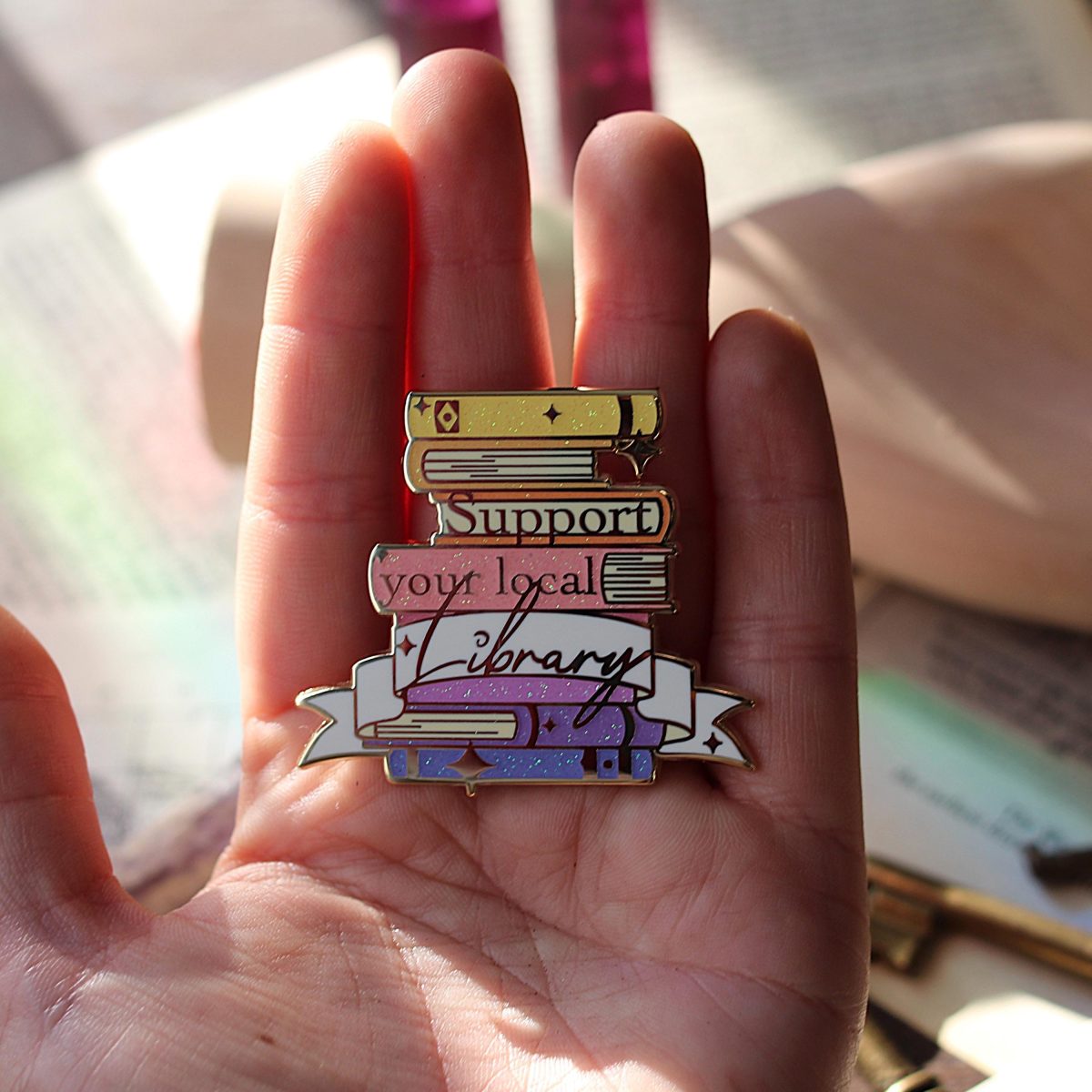 Support your local library bookish enamel pin, book lover badge