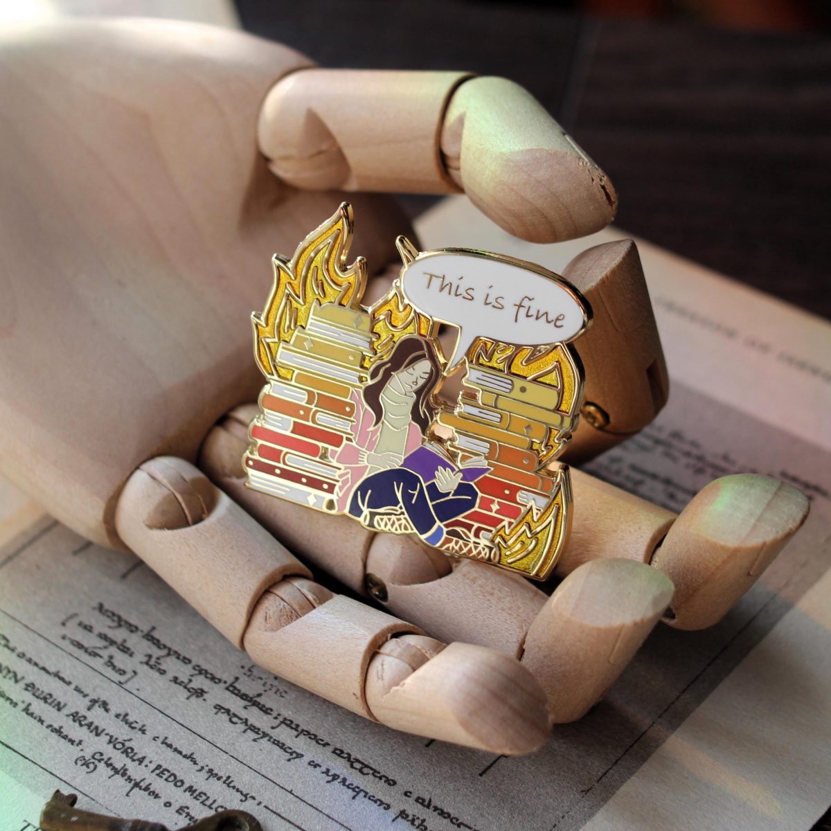 This is fine bookish enamel pin, book lover badge