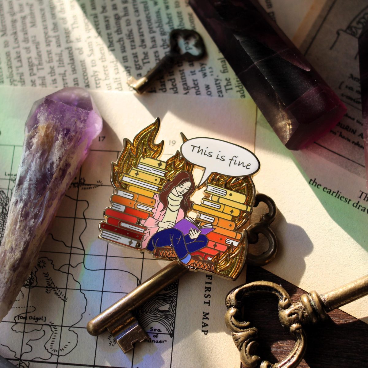 This is fine bookish enamel pin, book lover badge