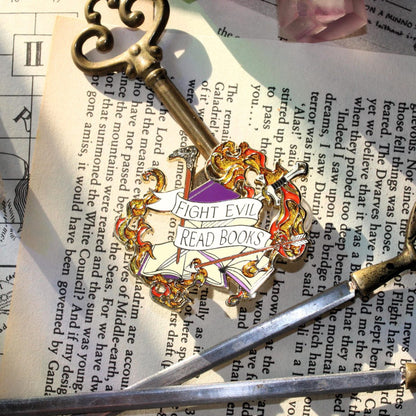 Book Lover Enamel Pin - Fight Evil, Read Books V2