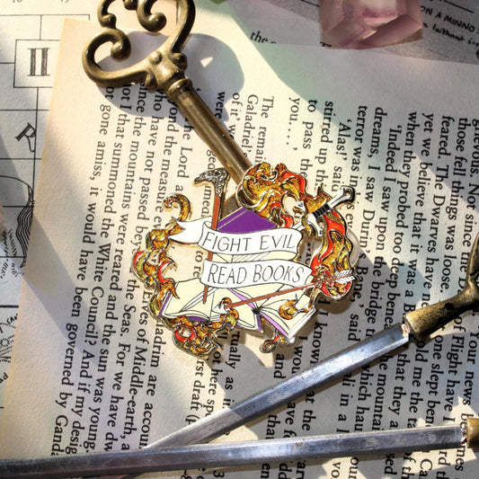 Book Lover Enamel Pin - Fight Evil, Read Books V2