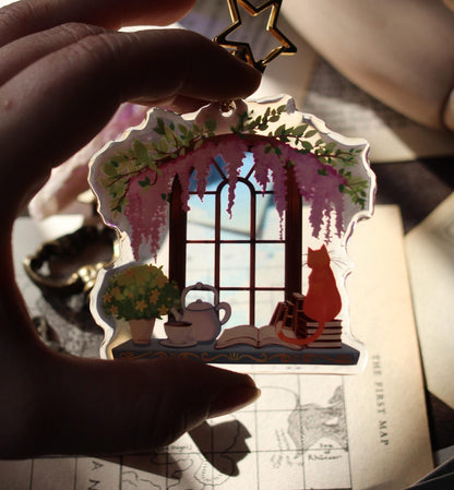 historical romance reader window acrylic stained glass keychain