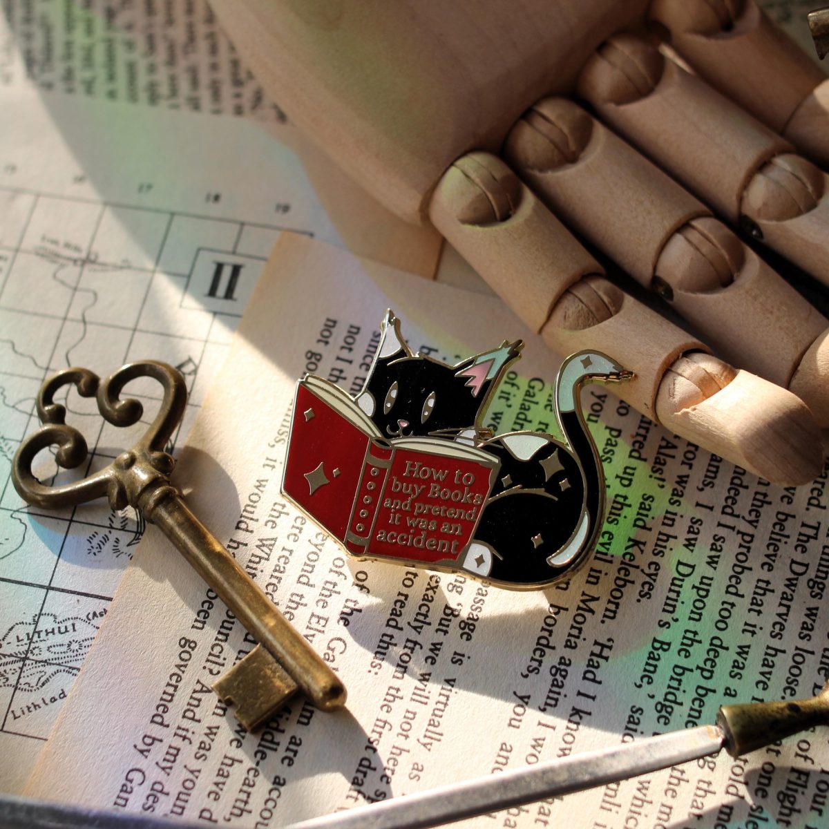 sneaky reader bookish enamel pin, book lover badge