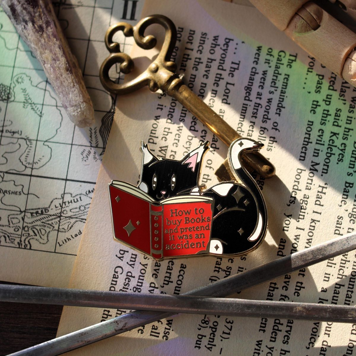 sneaky reader bookish enamel pin, book lover badge