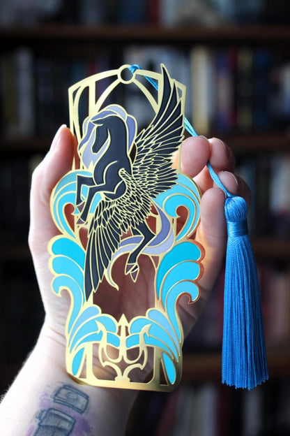 Raging Seas metal bookmark , pegasus book lover bookmark with tassel