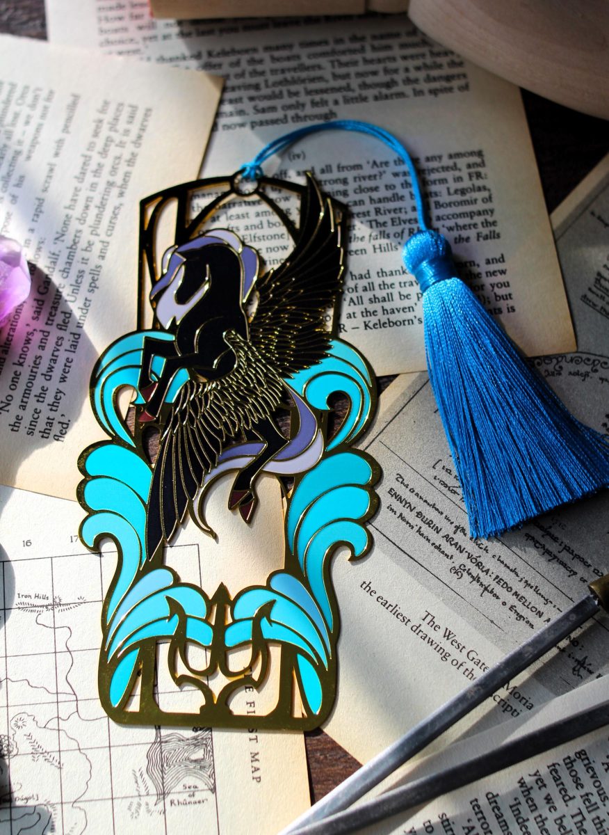 Raging Seas metal bookmark , pegasus book lover bookmark with tassel