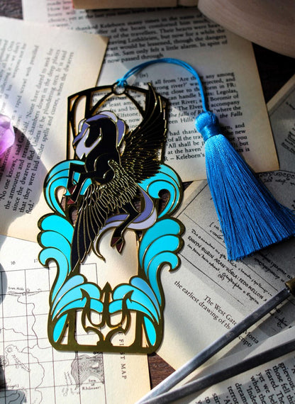 Raging Seas metal bookmark , pegasus book lover bookmark with tassel