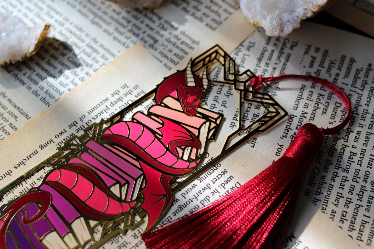 Book wyrm metal bookmark , dragon book lover bookmark with tassel