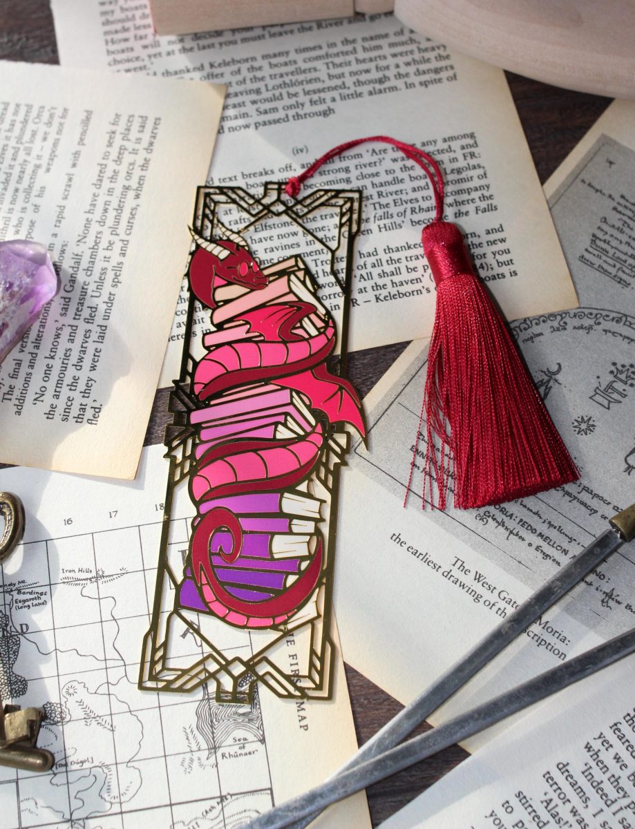 Book wyrm metal bookmark , dragon book lover bookmark with tassel