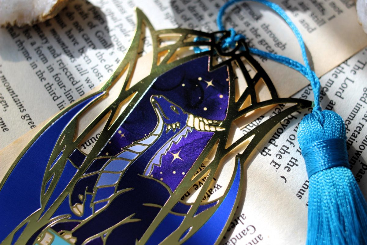 Midnight Drake metal bookmark ,dragon book lover bookmark with tassel
