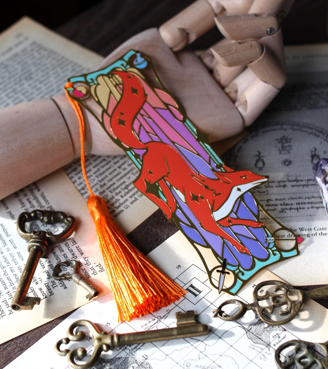 Little fox metal bookmark , pastel fox book lover bookmark with tassel