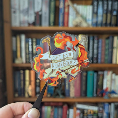 Fight evil read books Book lover translucent sticker