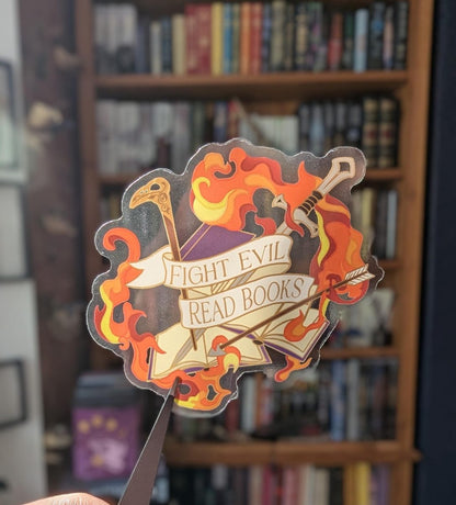Fight evil read books Book lover translucent sticker