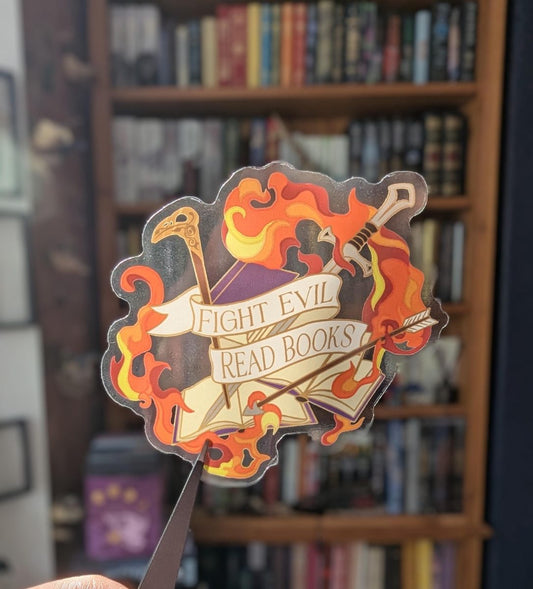 Fight evil read books Book lover translucent sticker