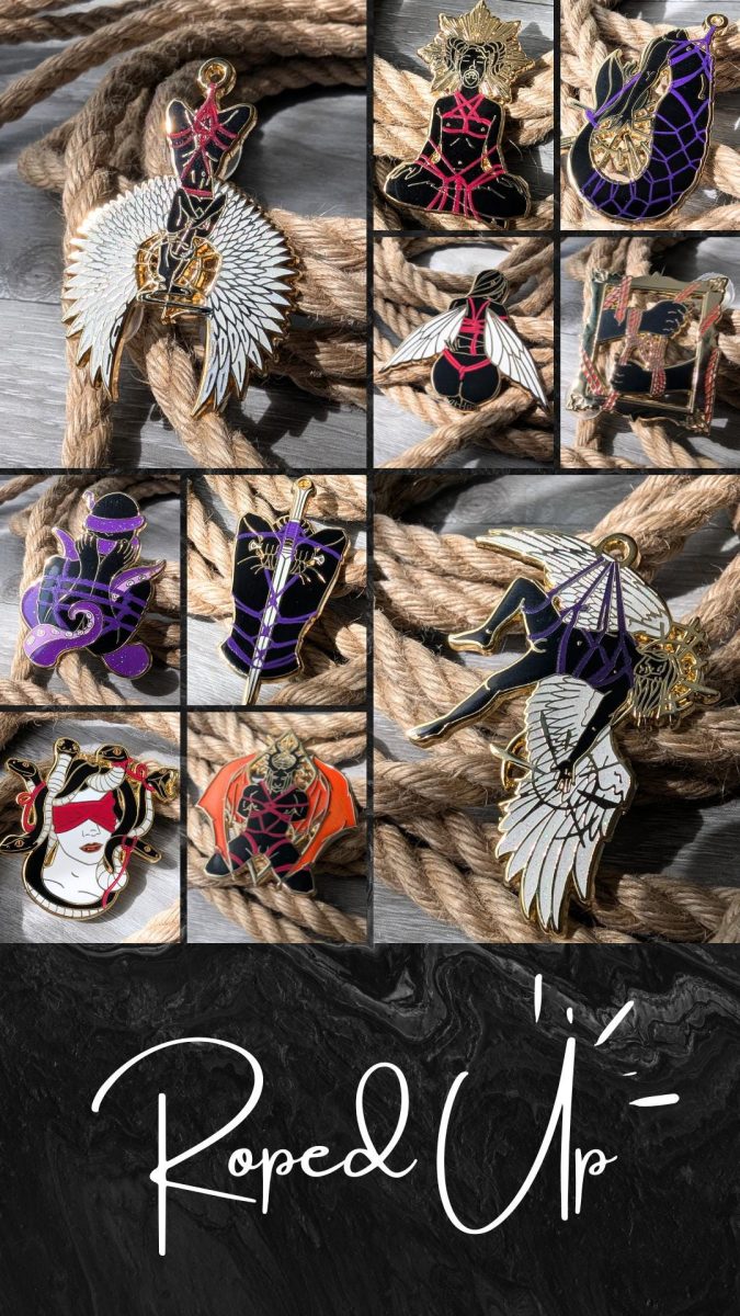 Submission Shibari enamel pin, rope label badge