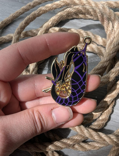 Fishermans Folly Shibari enamel pin, rope label badge