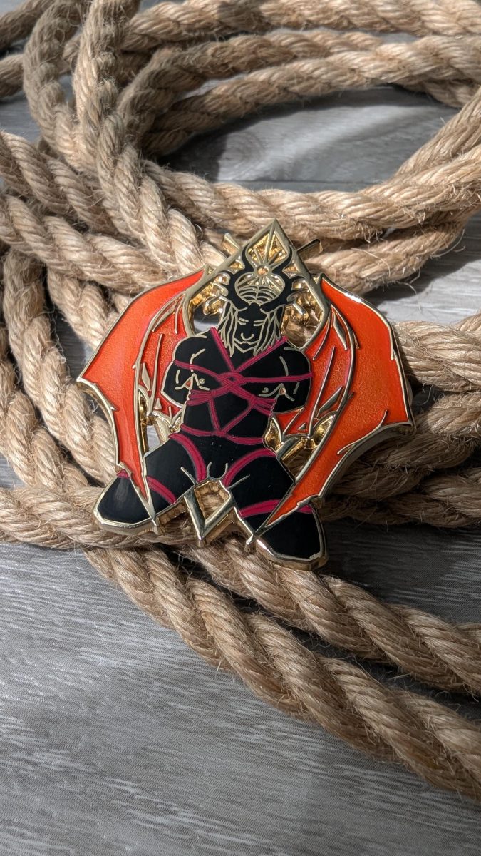 Submission Shibari enamel pin, rope label badge
