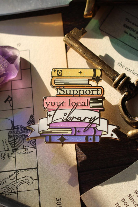 Support your local library bookish enamel pin, book lover badge