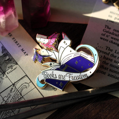 Books are Freedom bookish enamel pin, book lover badge