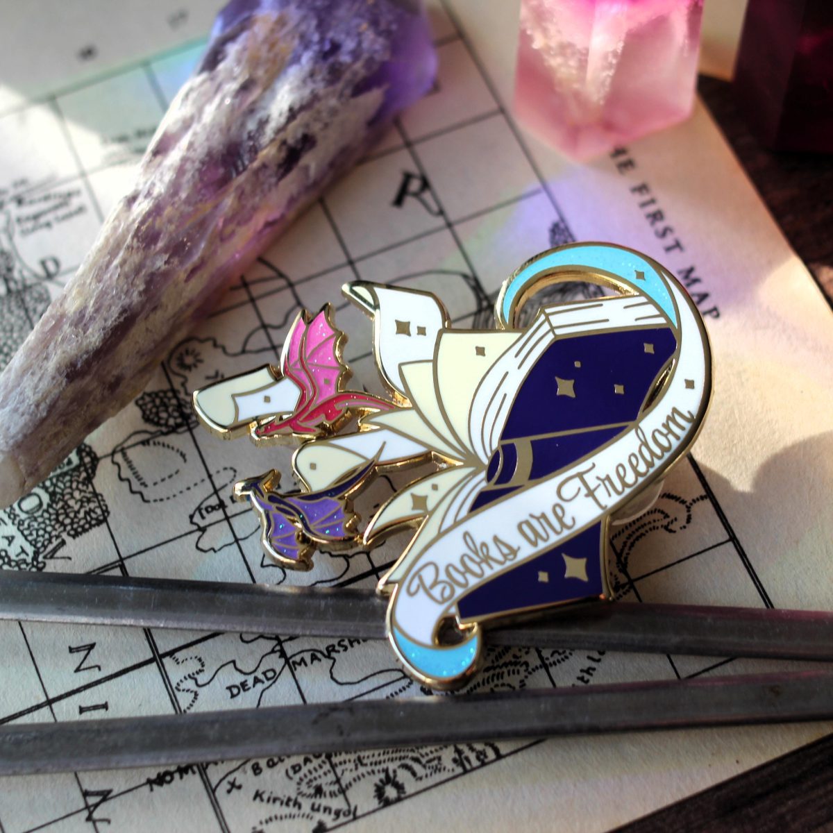 Books are Freedom bookish enamel pin, book lover badge
