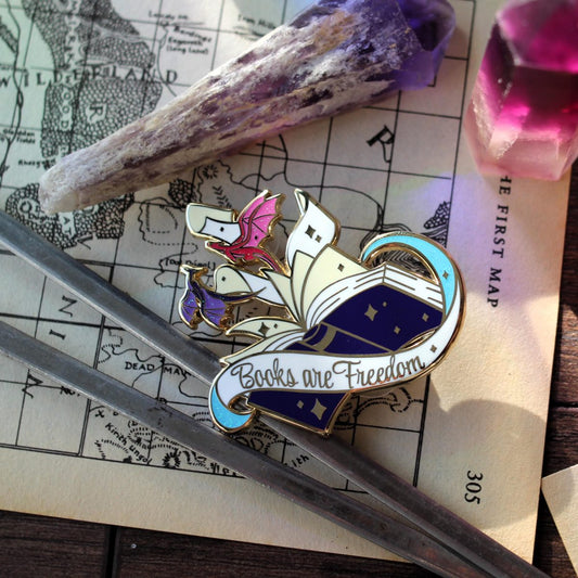 Books are Freedom bookish enamel pin, book lover badge