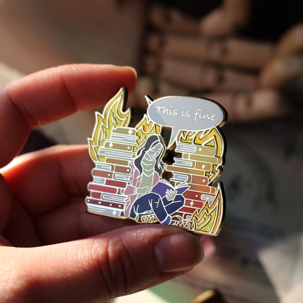 This is fine bookish enamel pin, book lover badge