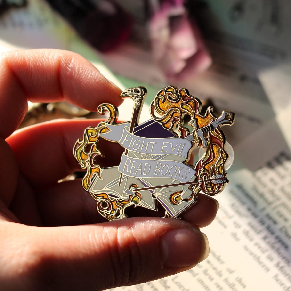 Book Lover Enamel Pin - Fight Evil, Read Books V2