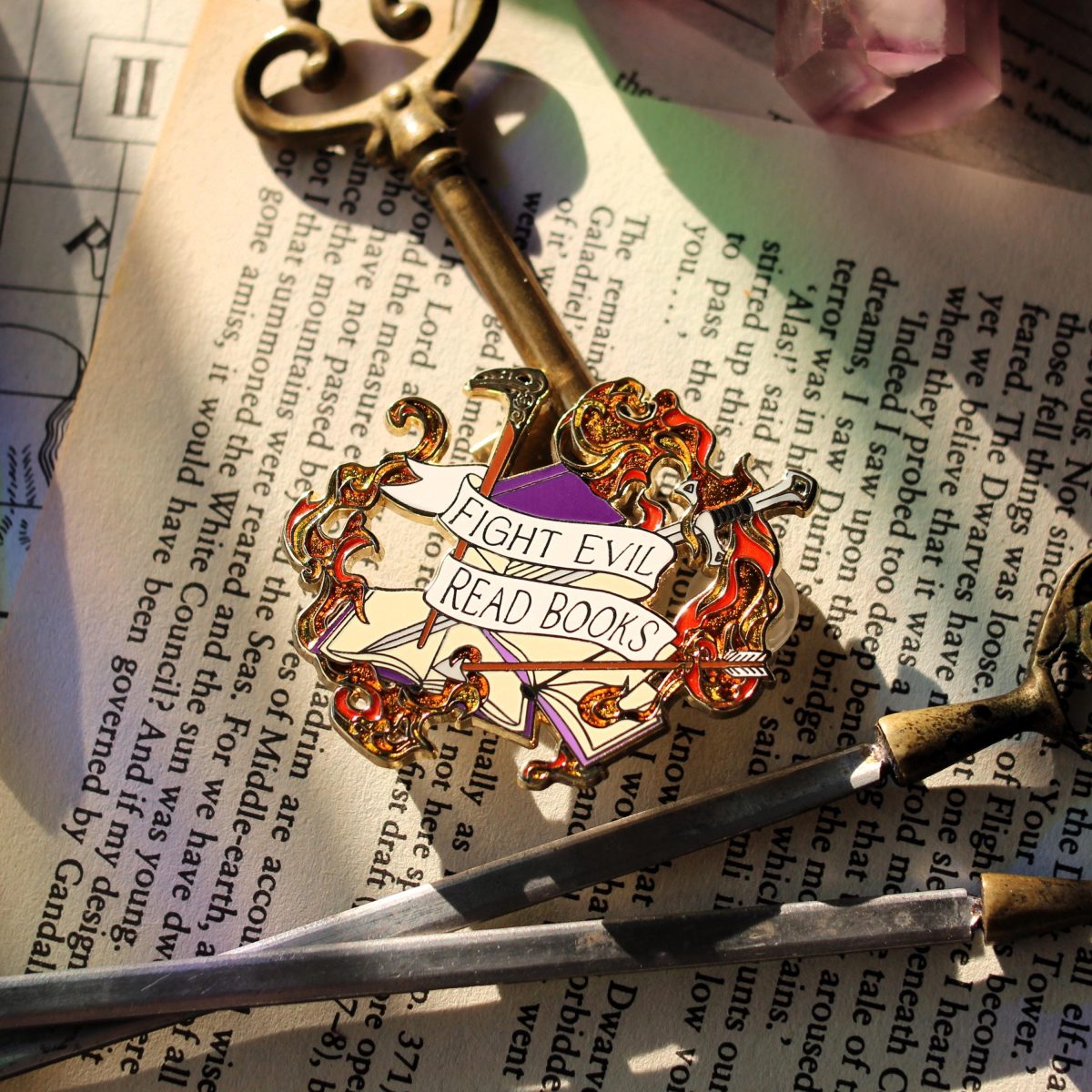 Book Lover Enamel Pin - Fight Evil, Read Books V2