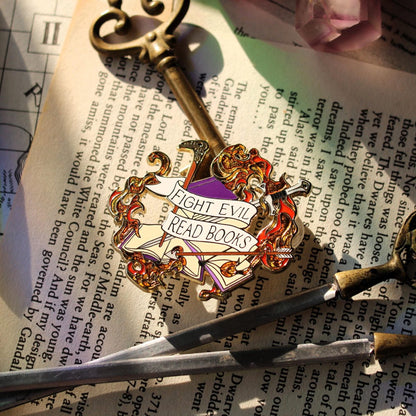 Book Lover Enamel Pin - Fight Evil, Read Books V2