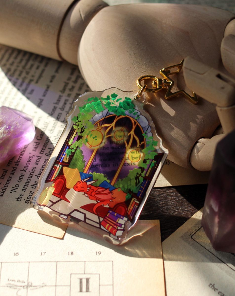 fantasy reader window acrylic stained glass keychain