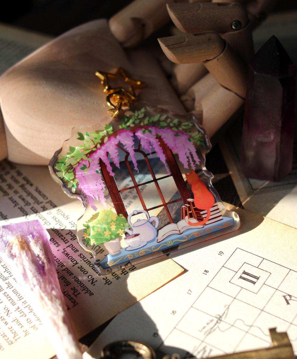 historical romance reader window acrylic stained glass keychain