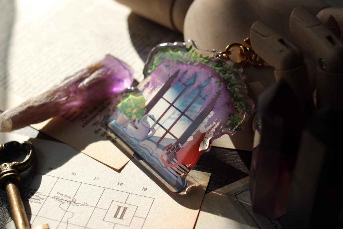 historical romance reader window acrylic stained glass keychain