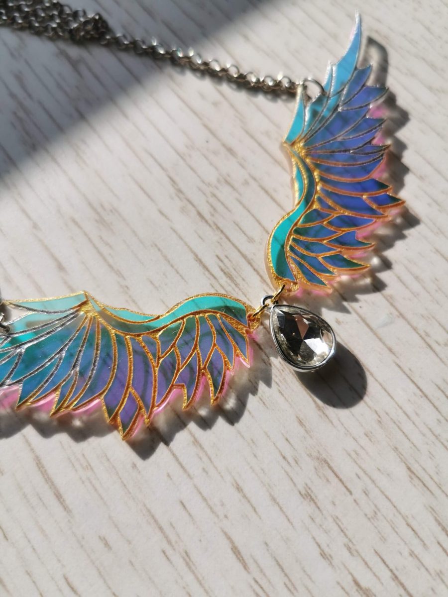 iridescent angel wings necklace