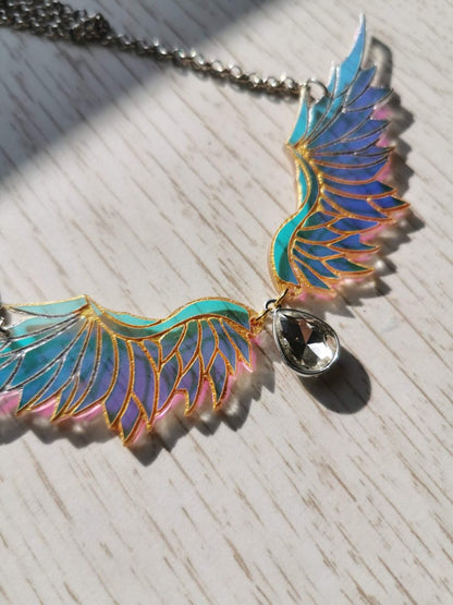 iridescent angel wings necklace
